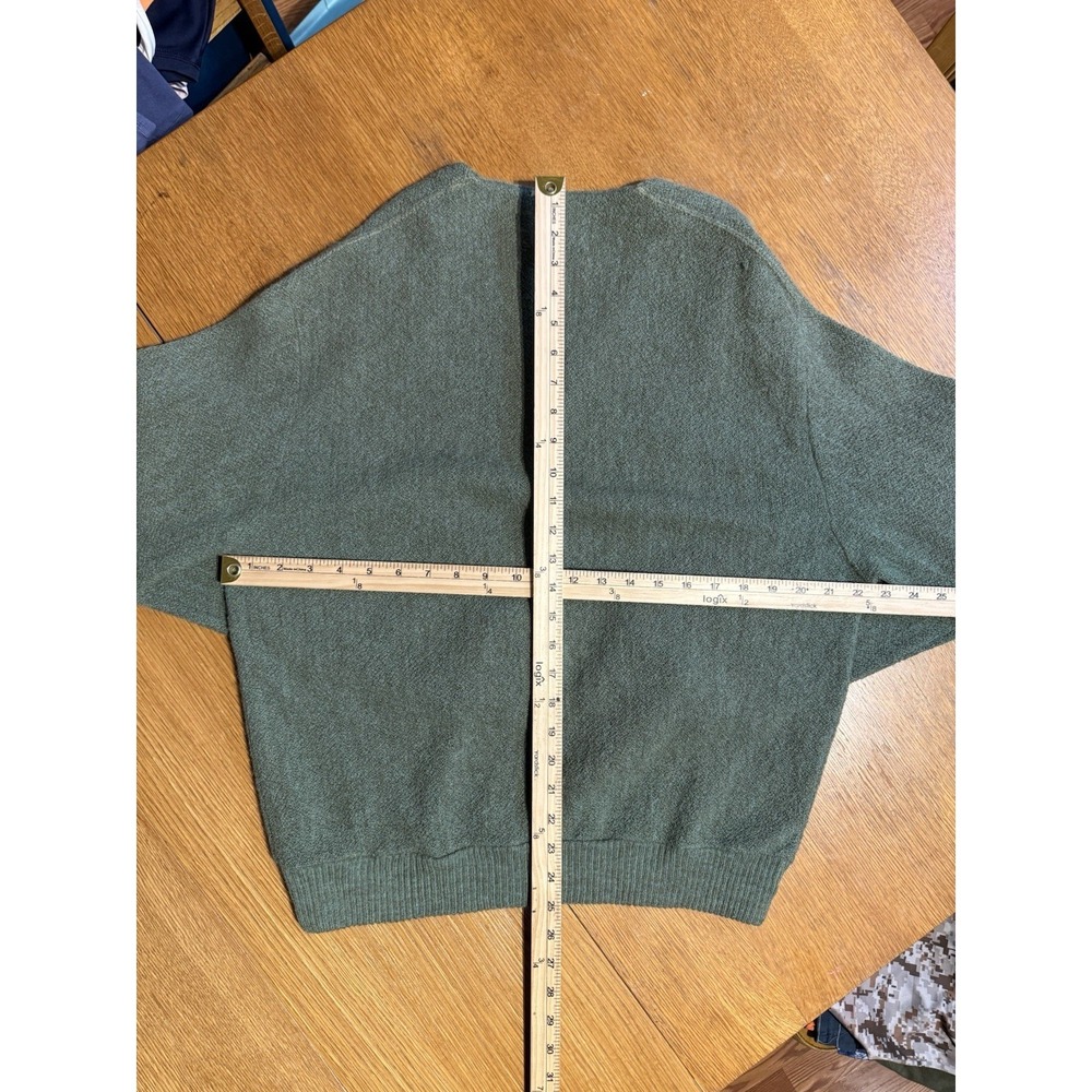 Vintage 60s Brentwood 100% Alpaca Sweater Olive Green V Neck Boxy Soft Knit L - Picture 4 of 5